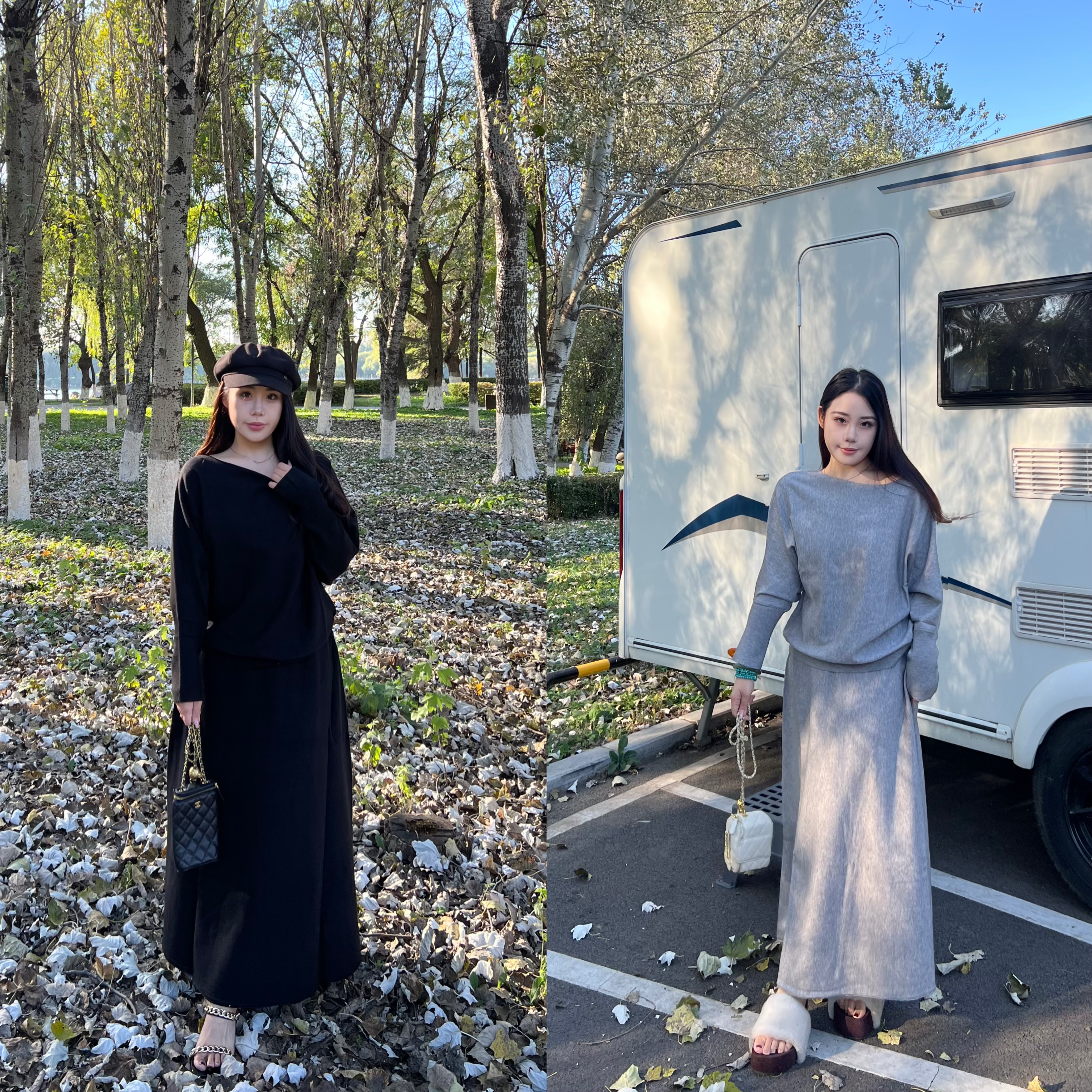 肉卷家微胖大码女装知性慵懒针织套装高级气质显瘦百搭上衣半身裙