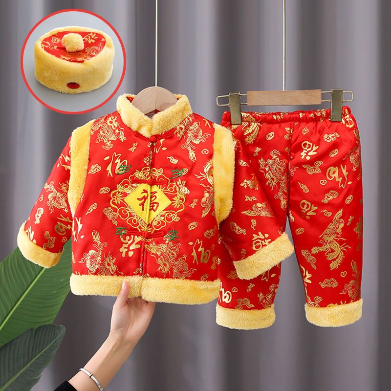宝宝唐装套装冬季中国风新年装棉衣男女婴儿童1-2-3周岁百日礼服