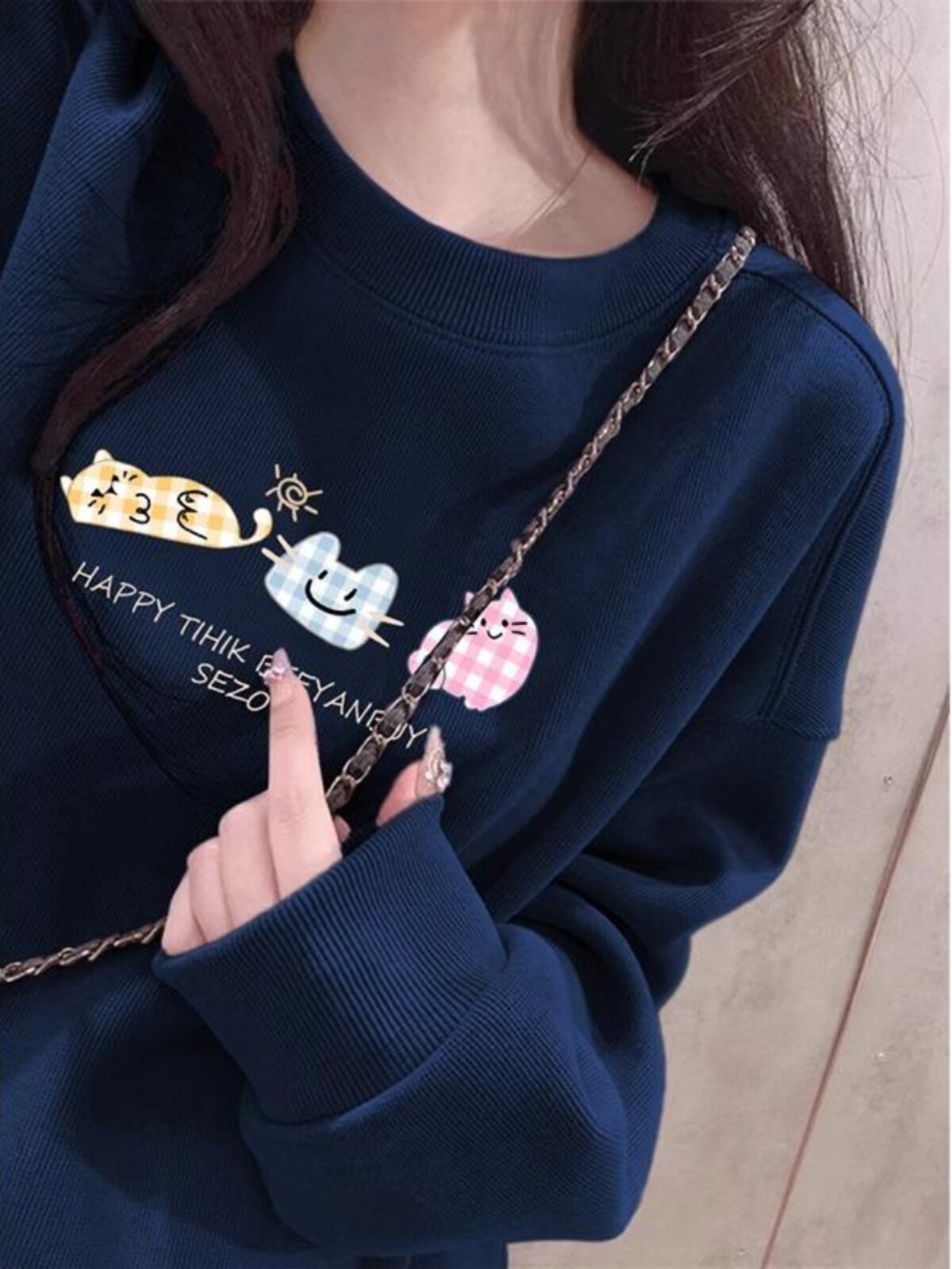 Shandong Jimo silver fox velvet pure cotton sweatshirt for women, lazy style, small size, printed top, fleece lined and thickened, versatile base layer