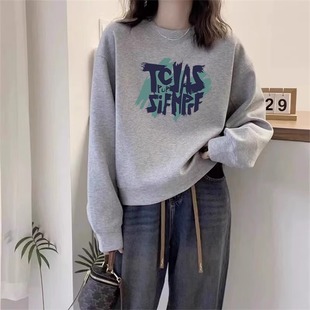 时尚 山东即墨纯棉卫衣女秋冬季 印花宽松显瘦小众加绒加厚百搭上衣
