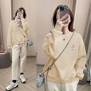 山东即墨100%纯棉秋冬卫衣女韩系慵懒风加绒加厚爆款 宽松休闲外套