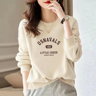 洋气加绒加厚外套百搭上衣 圆领卫衣女秋冬韩版 清仓捡漏 纯棉薄款