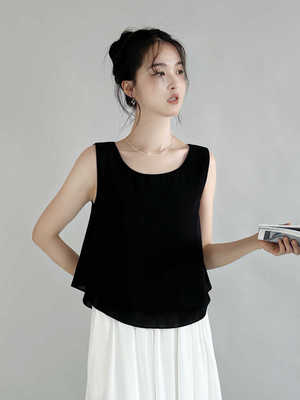 双层雪纺吊带背心春夏季大码宽松外穿西装百搭内搭打底衫无袖上衣