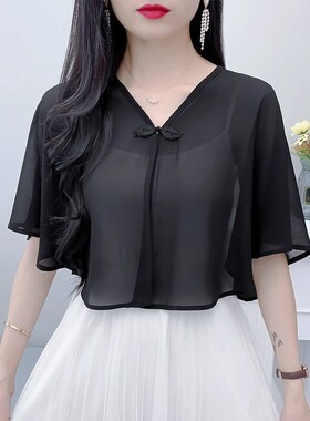 夏季披肩外搭短款2026新款百搭薄外套雪纺罩衫女白色斗篷小披肩女