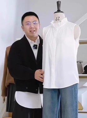 花边领纯棉无袖衬衫女荷叶木耳立领打底衫背心上衣叠穿神器假领子