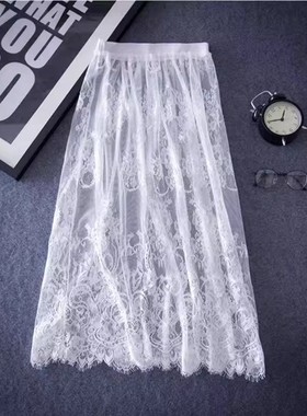 蕾丝打底裙单层性感蕾丝纱裙宽松大码半身裙内搭裙外搭裙衬裙罩裙