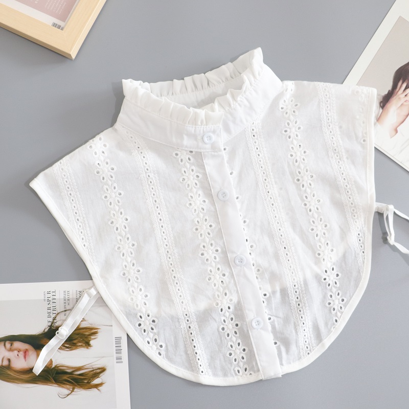 荷叶边假领子衬衣领秋冬季立领女衬衫白色百搭棉质多功能假衣领子