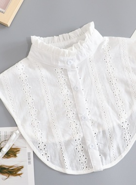 荷叶边假领子衬衣领秋冬季立领女衬衫白色百搭棉质多功能假衣领子