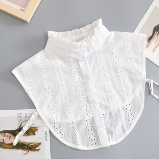 荷叶边假领子衬衣领秋冬季立领女衬衫白色百搭棉质多功能假衣领子