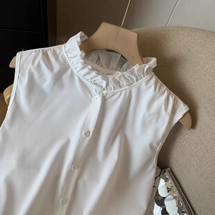 百搭打底职业配西装 纯棉立领无袖 韩版 女秋冬新款 毛衣假领子女 衬衫