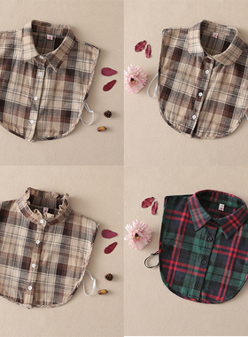 纯棉格子假领子女衬衫领通勤木耳边公主领方圆领韩版秋冬假衬衣领