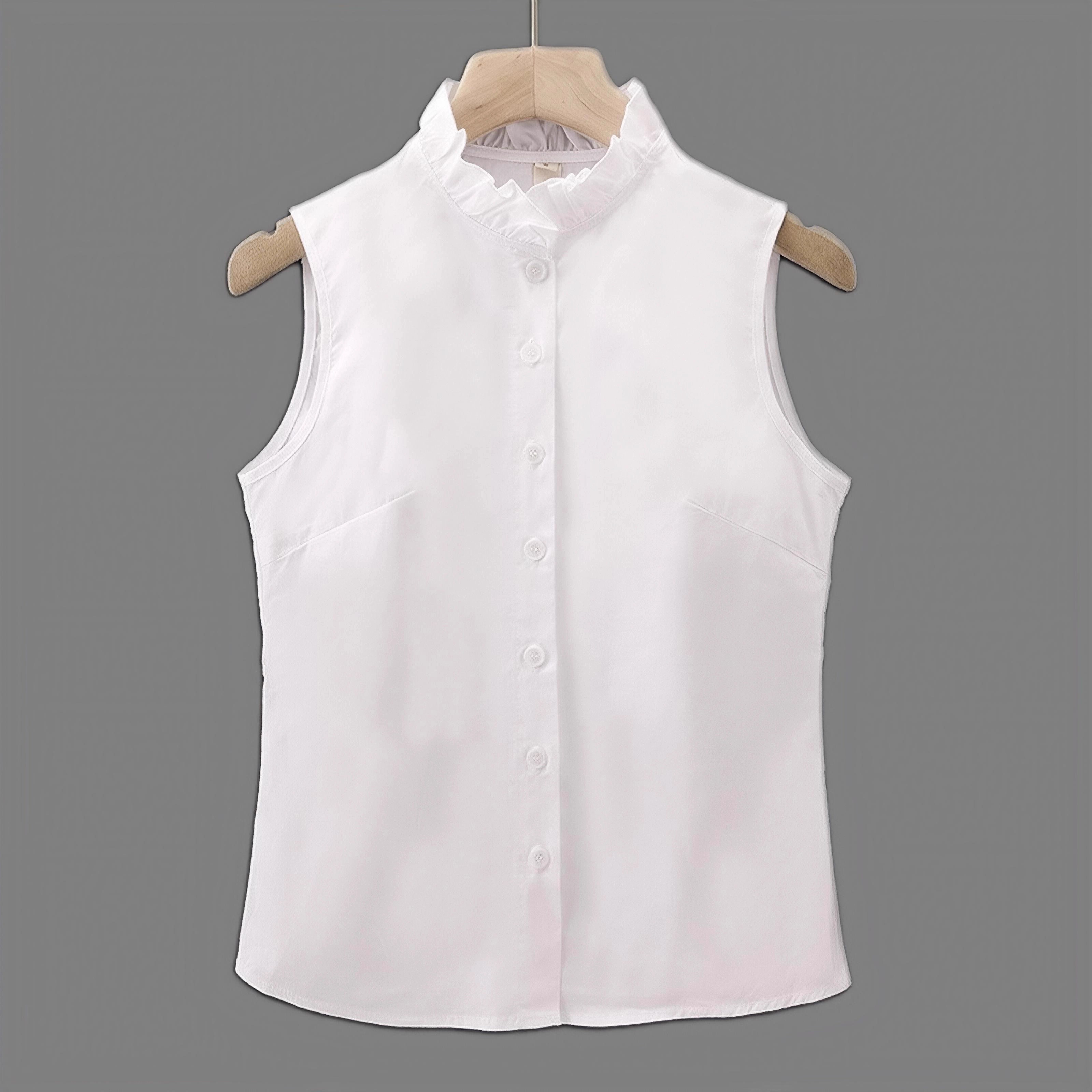 棉质无袖白衬衫女四季可穿打底外穿宽松衬衣坎肩背心女OL显瘦上衣