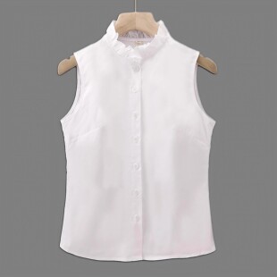 可穿打底外穿宽松衬衣坎肩背心女OL显瘦上衣 女四季 棉质无袖 白衬衫