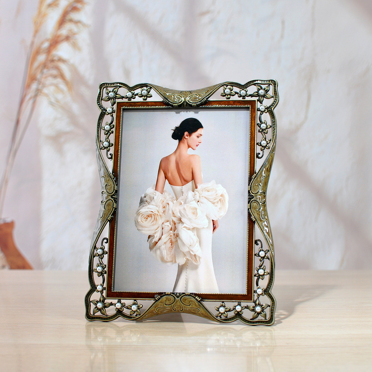欧式复古婚纱照相框摆台创意金属6 7寸8寸10寸像框带洗照片高级感