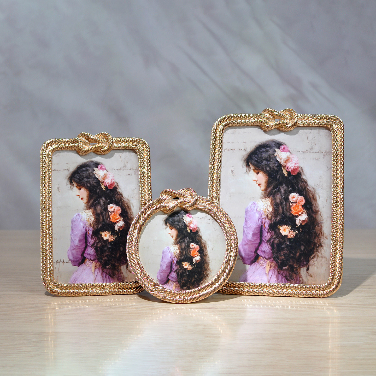 欧式复古婚纱照相框摆台创意金属圆形4寸6 7寸像框带洗照片高级感