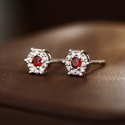 天然彩宝生辰石钻石18K金耳钉