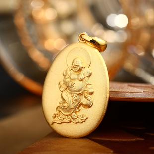 弥勒佛纯足金吊坠18K黄金玫瑰金铂金实心中式古法男女款护身项链
