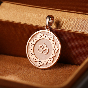 瑜伽OM梵文符号吊坠18K黄金铂金纯足金女项链创意挂件个性定制