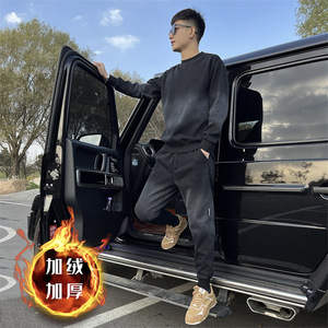 秋冬男士卫衣两件套高品质渐变运动长袖裤子休闲套装加绒加厚网红