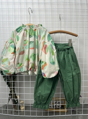 新 啦fu莱 春 小童绿色小衫套装 超美