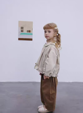 新款 欧bao小童女宝卡其色梭织外套，38022