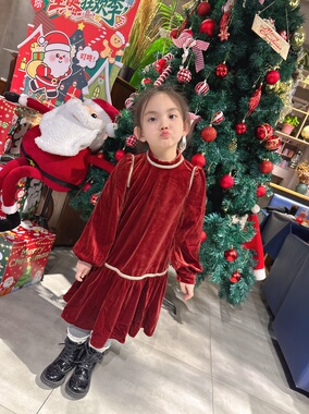 D品剪吊牌鸽家女宝双色丝绒连衣裙，圣诞可穿，默认掉钻，2881