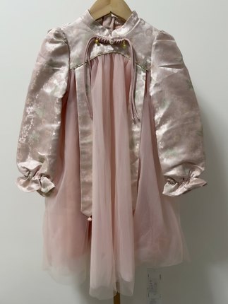 宝儿w女宝粉色新中式连衣裙，薄绒款，0991