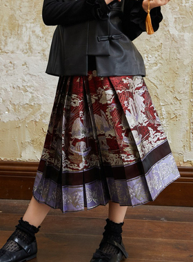 宝儿w女宝红色马面裙，古风裙，半身裙，7513