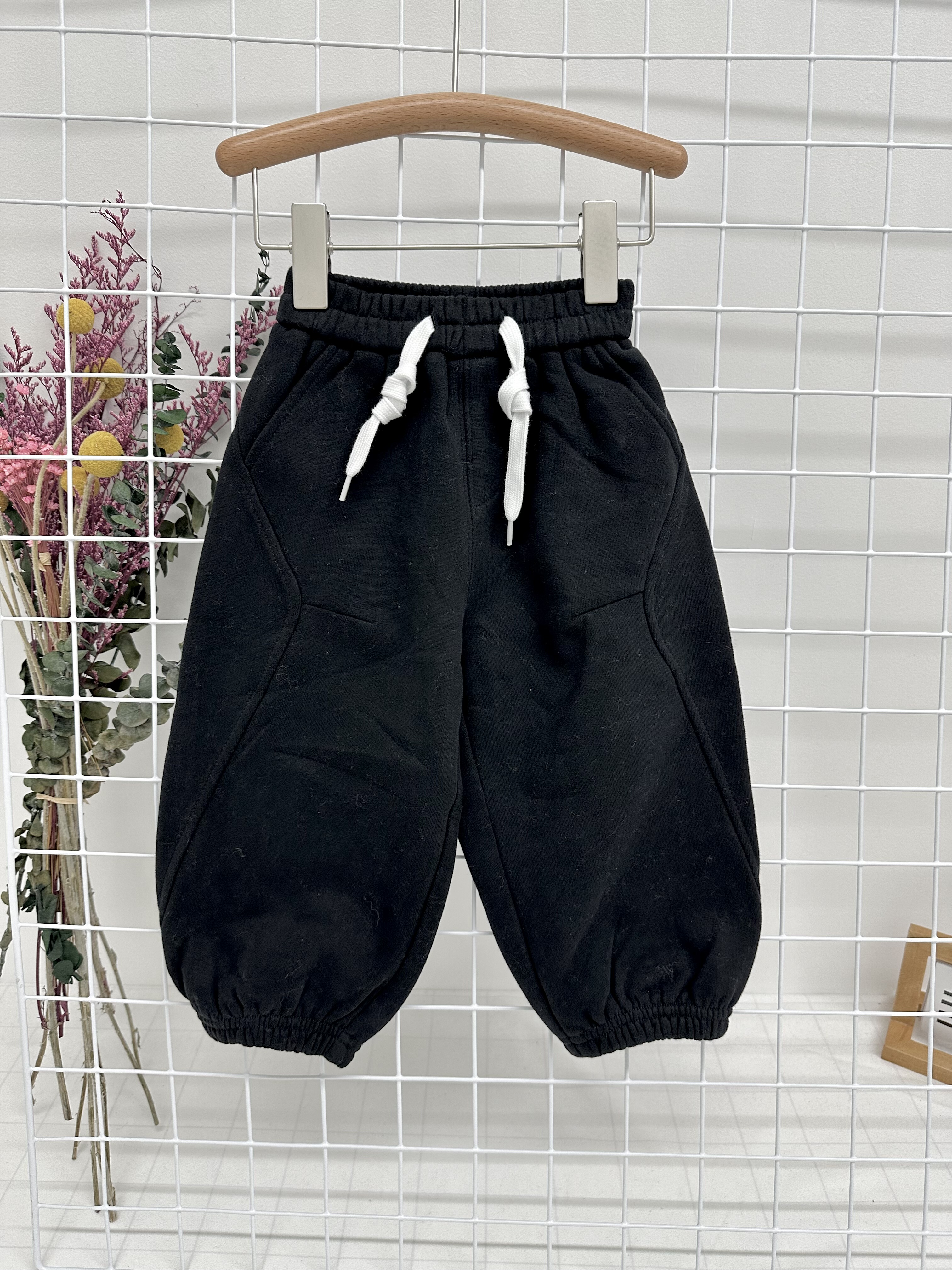 A柏家小童语言 黑色针织长裤加绒毛圈卫裤 大码加十 3199