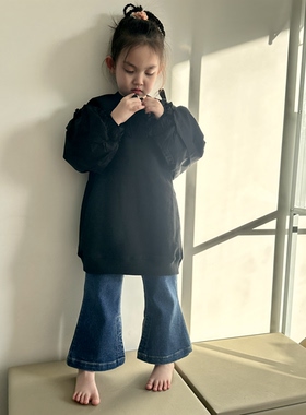 D品剪吊牌鸽家女宝黑色抓绒卫衣，偏长，0067