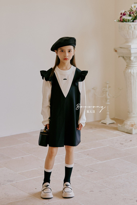 宝儿w长T恤拼接袖连衣裙，假两件连衣裙  ，薄款，1565