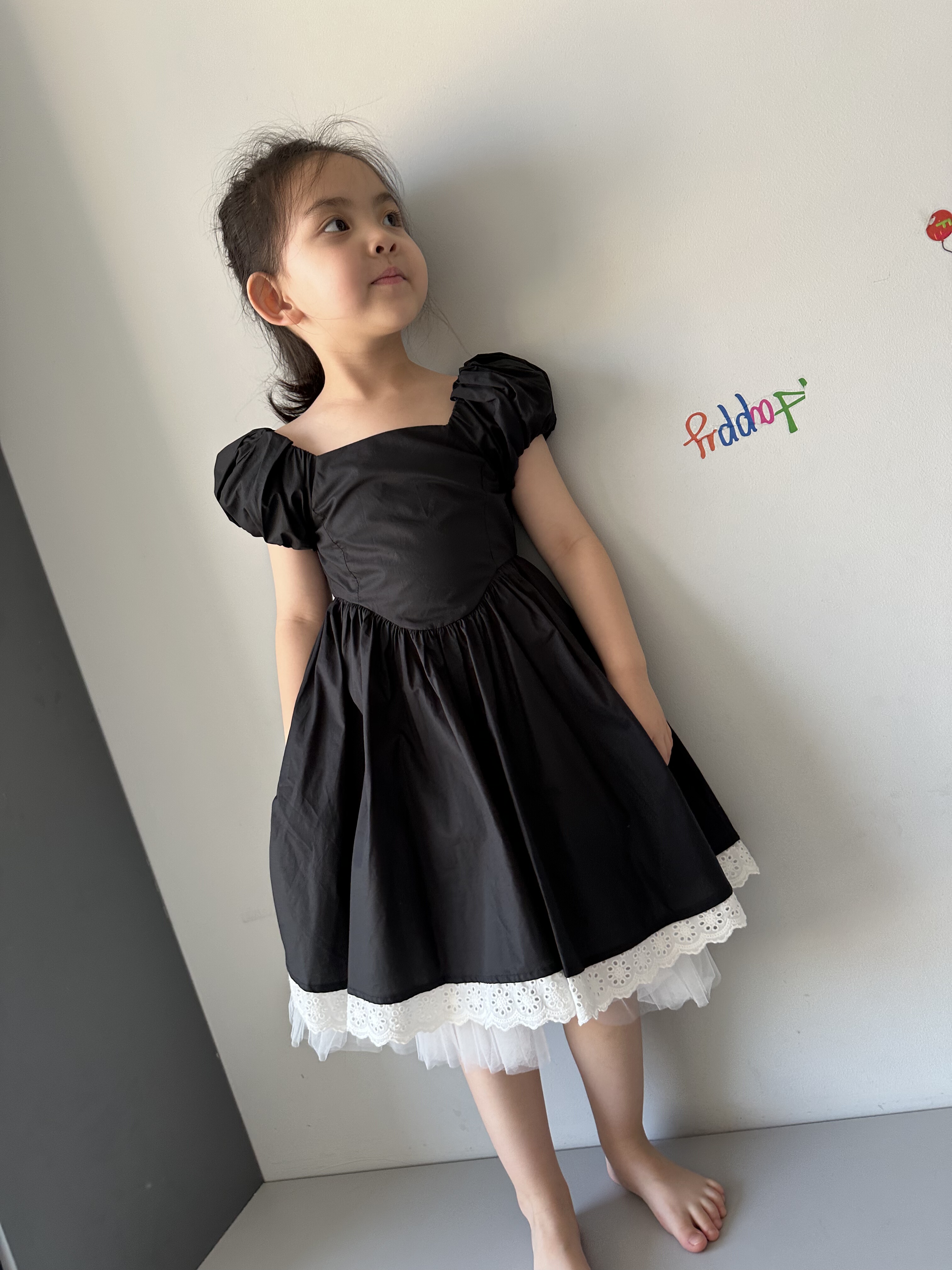 【特】B黑色网纱连衣裙纯棉娃娃衫公主裙，同款红色，1502