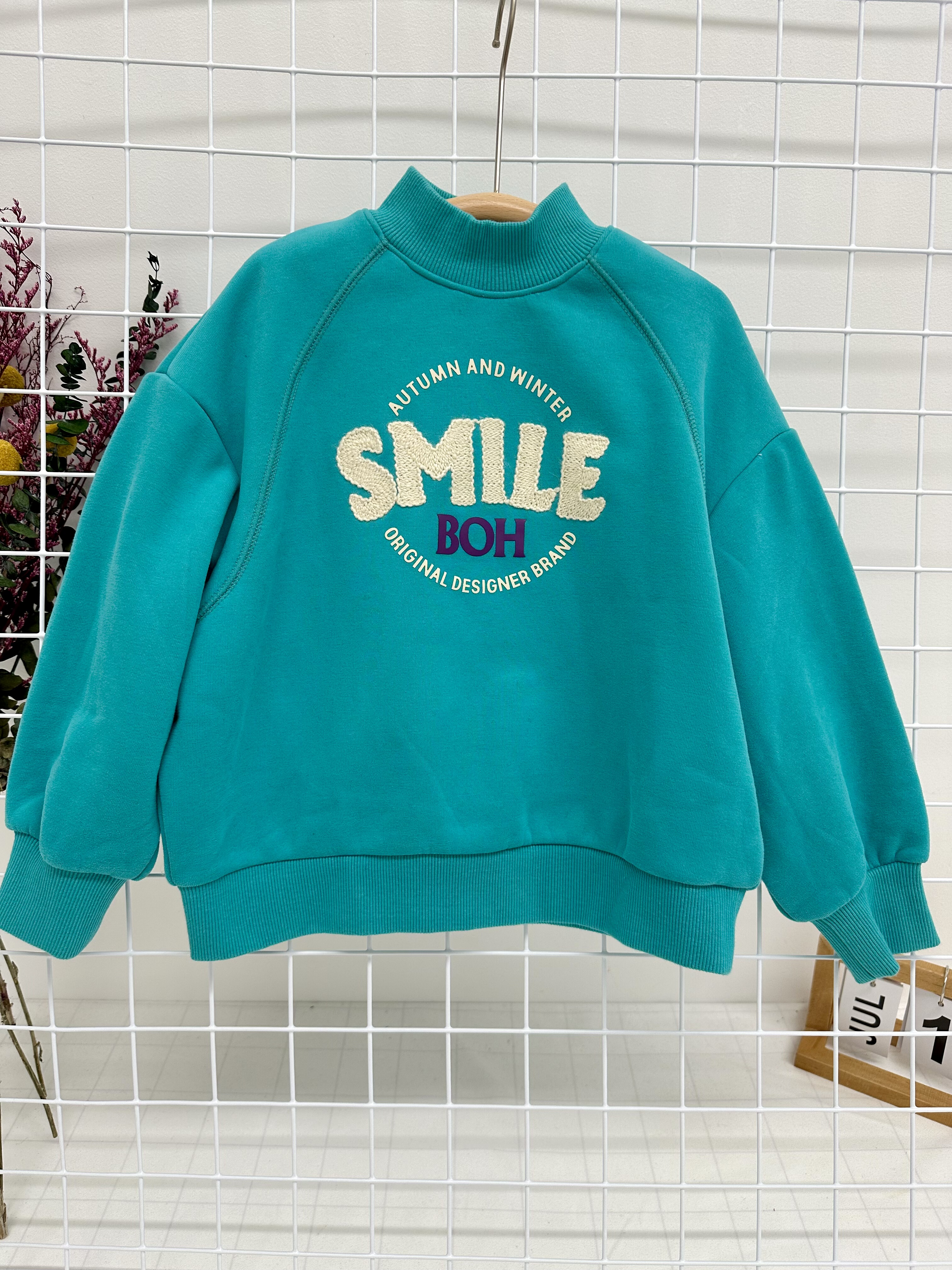 A柏家女宝 湖绿色加绒半高领卫衣 超柔软