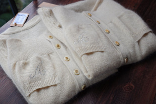 外贸样衣日本制真丝长马海毛极简V领春秋百搭口袋文艺针织衫毛衣