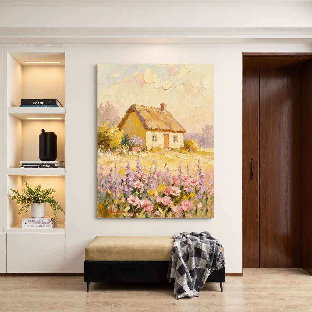 欧式田园手绘小屋客厅装饰油画