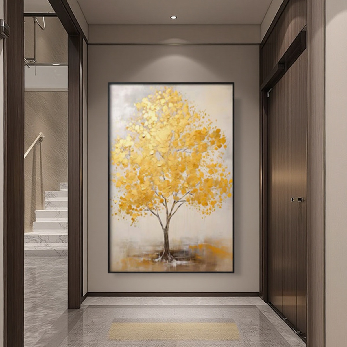 墨野集手绘油画发财树抽象轻奢立体壁画玄关装饰画现代简约挂画图片