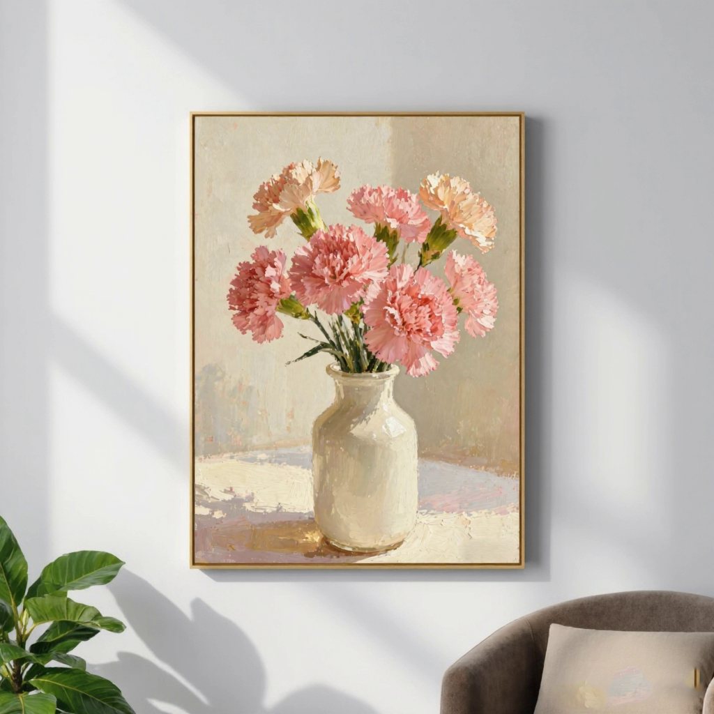 植物系康乃馨手绘油画客厅挂画