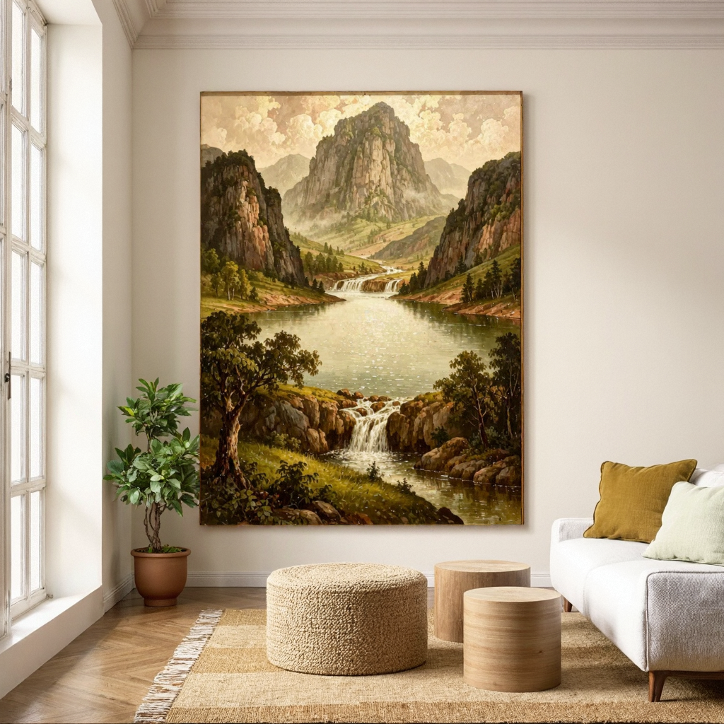中式山水风景客厅中堂装饰油画