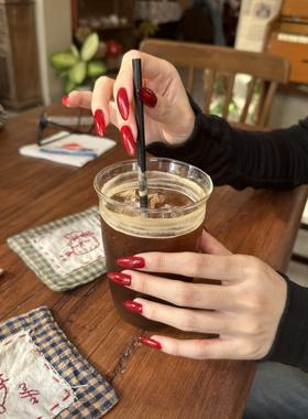 纯手工穿戴甲显白御姐红色美甲圣诞新年氛围感气质车厘子色假指甲