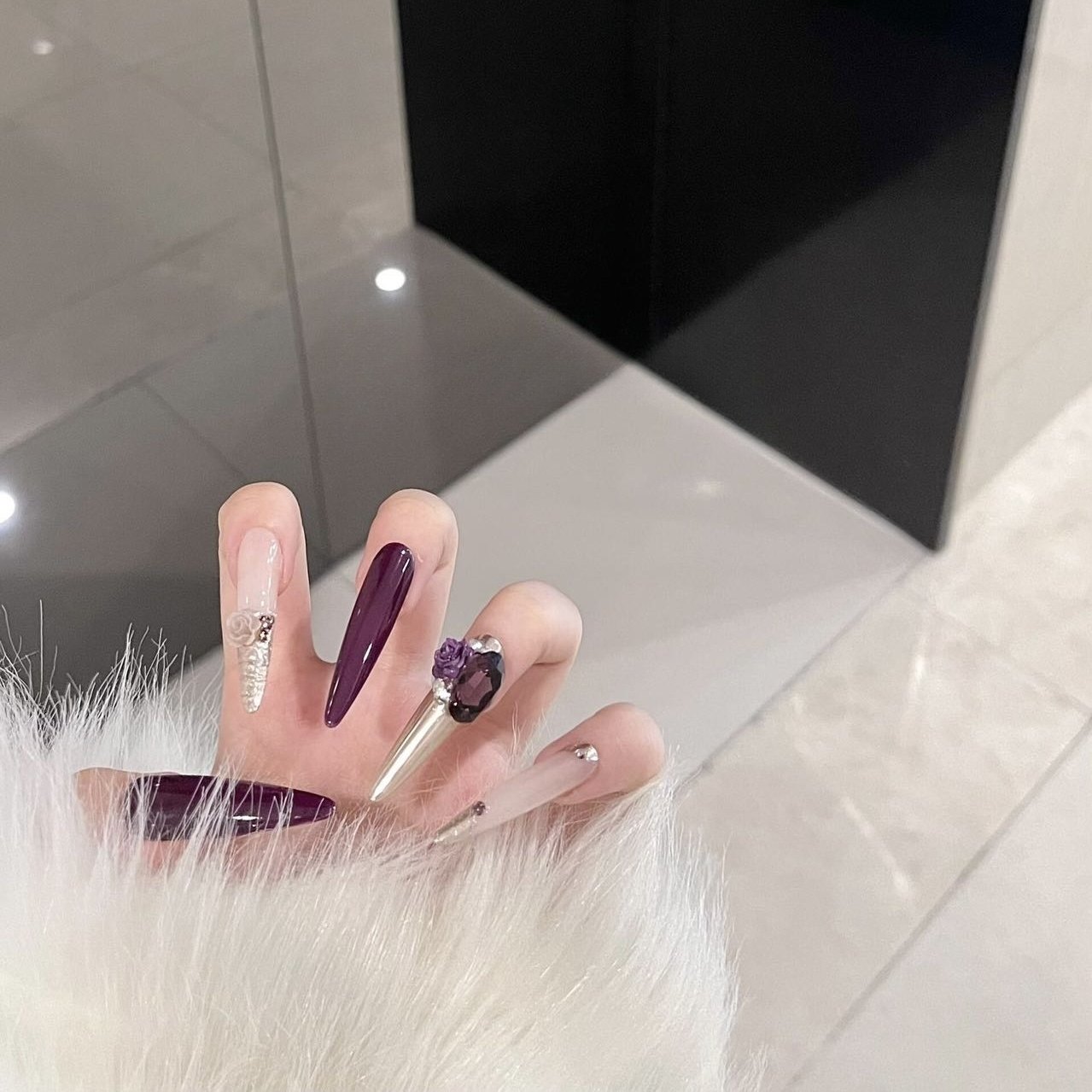 【富贵迷人眼】高级千金风紫色墨镜粉猫眼显白玫瑰堆钻手工穿戴甲,彩妆/香水/美妆工具,穿戴甲/甲片,淘宝优惠券,粉丝福利购,淘宝优惠卷