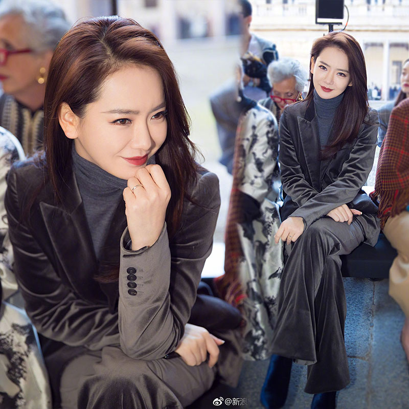 戚薇明星同款金丝绒西装套装时尚