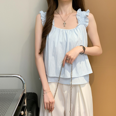 洋气时尚2025夏季新款韩版百搭无袖吊带小衫女衬衫夏