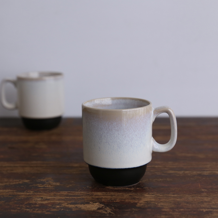 外贸原单出口米白窑变纹理文艺复古做旧陶瓷马克咖啡茶杯子