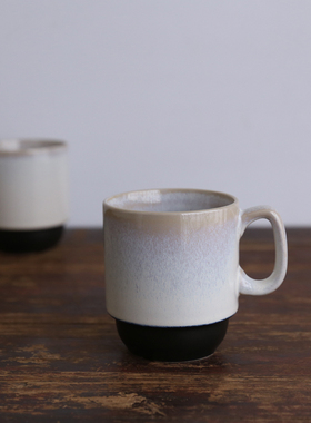 外贸原单出口米白窑变纹理文艺复古做旧陶瓷马克咖啡茶杯子