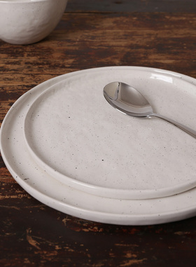 brunch出口北欧手作泼墨黑点不规则圆形釉下彩复古陶瓷平盘牛排