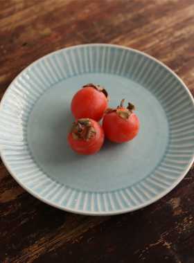 原单出口蓝绿色窑变条纹经典复古风圆形纯色釉下彩10英寸平盘包邮