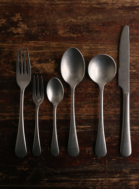 复古做旧北欧极简磨砂vintage不锈钢ins西式餐具牛排甜品刀叉勺