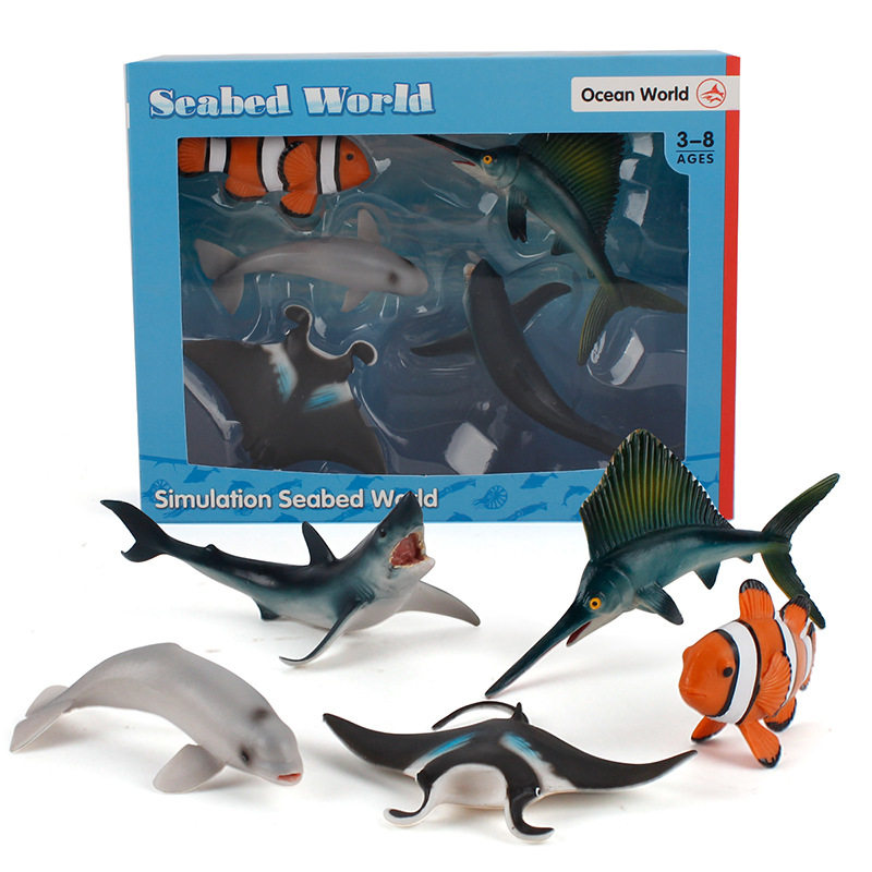 仿真海洋动物礼盒套装虎鲸蓝鲨海豚海狗模型海底生物PVC实心摆件
