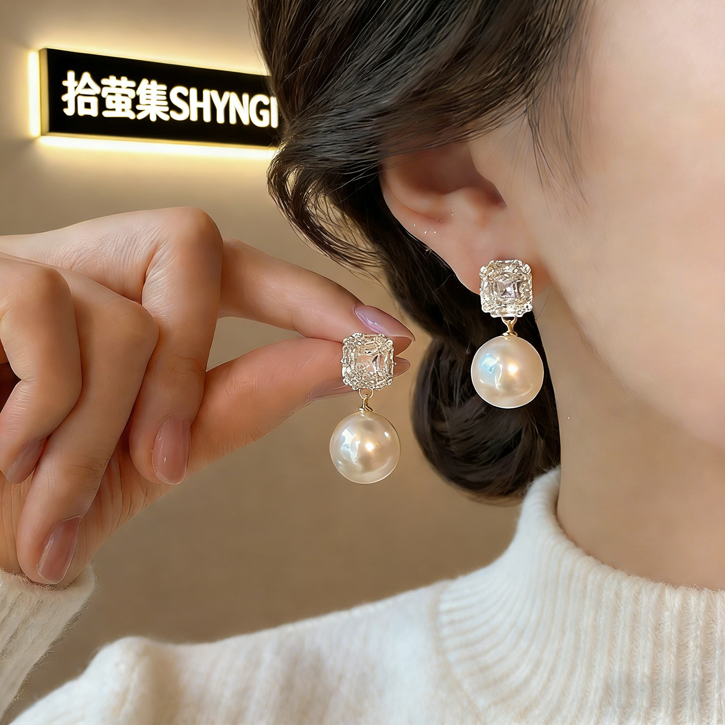 高级感施家珍珠金色耳坠+运费险