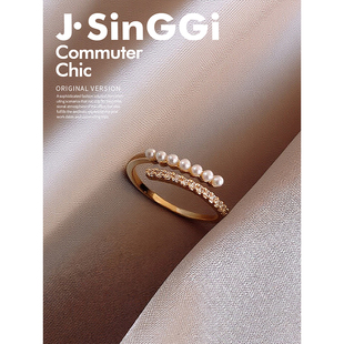 珍珠戒指女2025新款爆款食指环开口素圈轻奢高级感小众设计装饰品